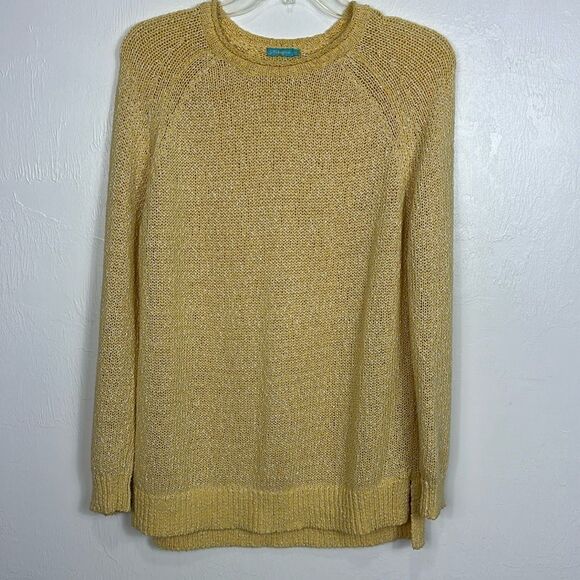 J. McLaughlin Yellow Cotton Crew Neck Textured Pullover Sweater Size L - Picture 1 of 9